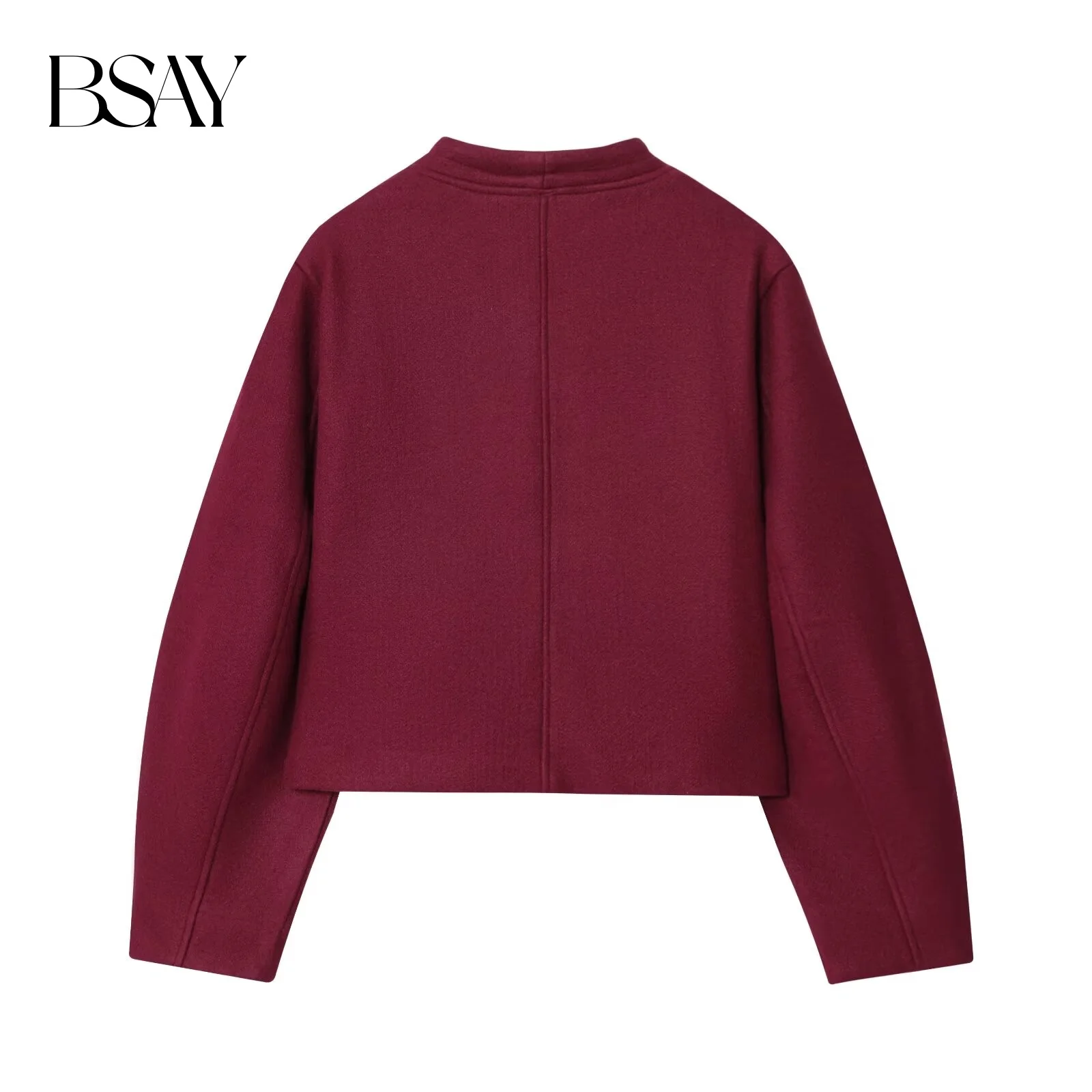 BSAY Mode Eenvoudige Effen Kleur 2025, Herfst Nieuw Product Knoopdecoratie Ronde Hals Commuter Jas Met Lange Mouwen