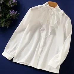Longsleeve Clothes for Teenagers Chiffon Shirt for Girl White Blouses Kids Clothes Spring Children Clothing 6 8 9 10 12 13 14 Y
