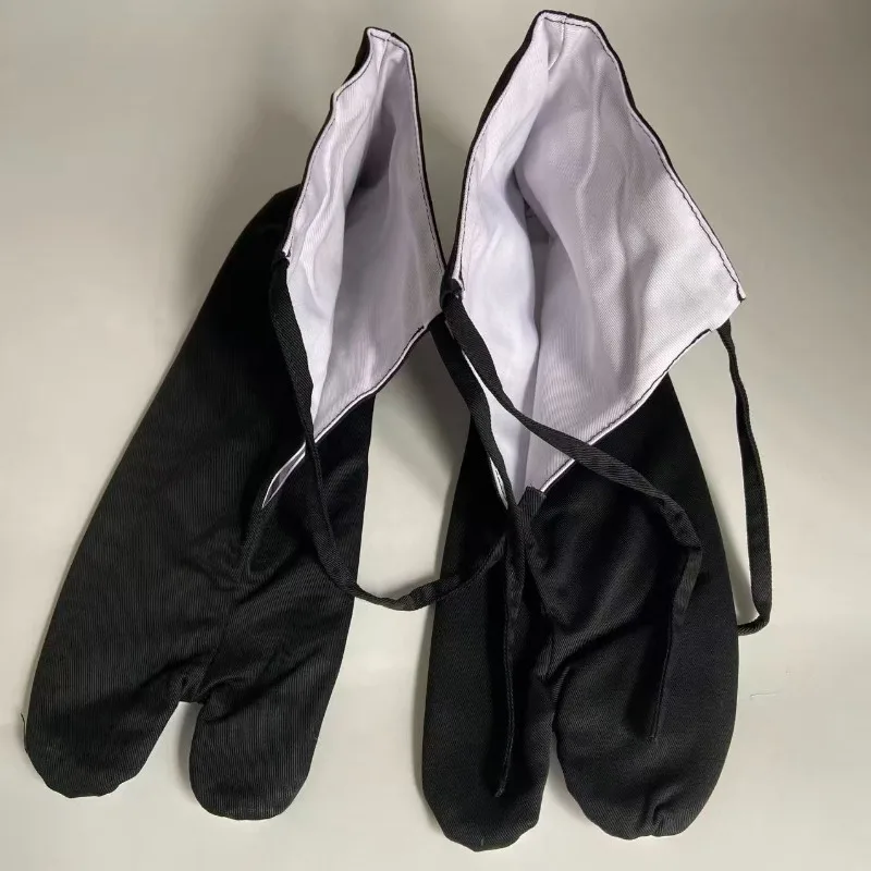 Traditional Japanese Two-Toe Socks Retro Lace-up Black Tabi Shoes Washable Anti-odor for Kimono Cosplay Samurai Costume