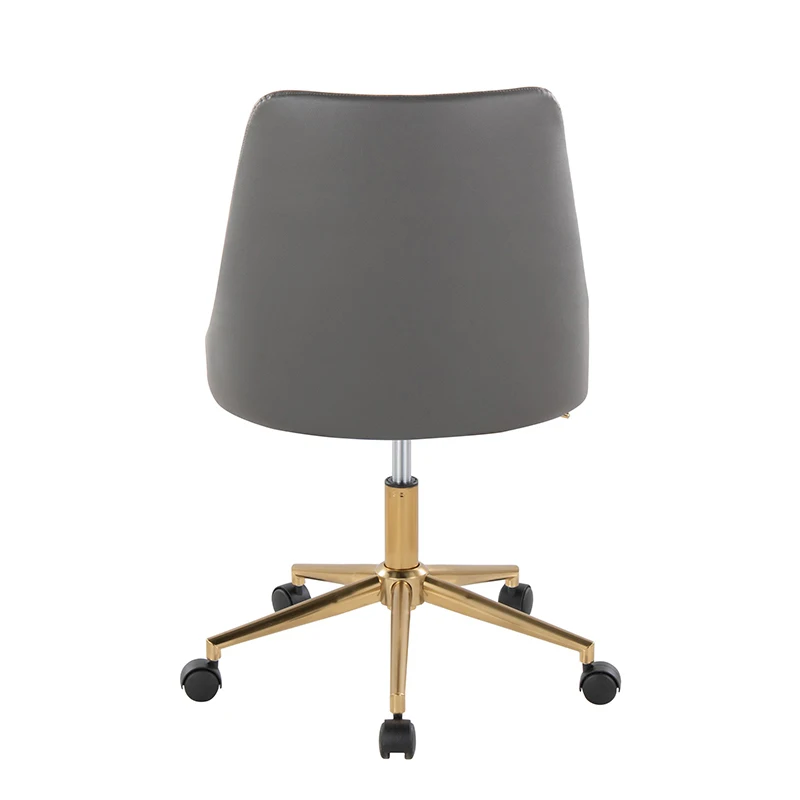 Marche Contemporary Swivel Task Chair with Casters in Gold Metal and Grey Faux Leather by LumiSource On-Site