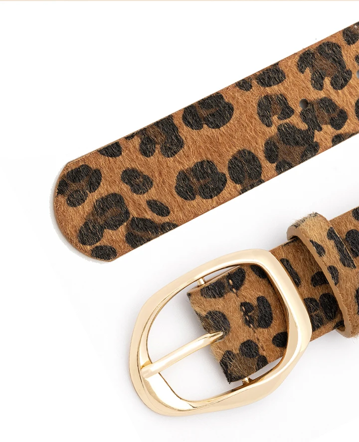 Maikun New Leopard Women's Belt Gold Irregular Alloy Pin Buckle Belt Fashion Versatile PU Belt 3.7cm Width