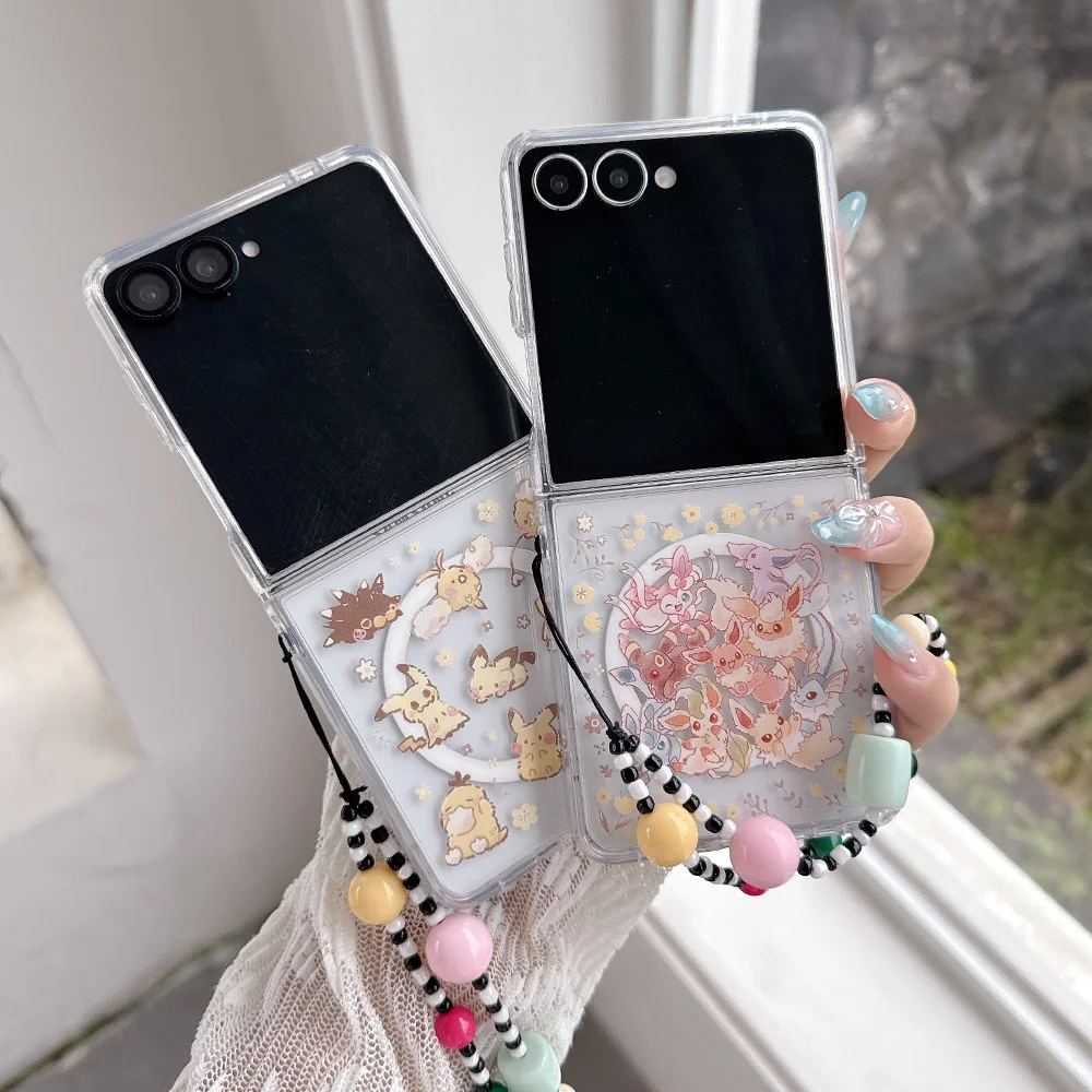 Kawaii animal White Magnetic Stand Phone Case for Samsung Galaxy Z Flip 7 8 Z Flip 8 Cover Cute New Case Shockproof  For Magsafe
