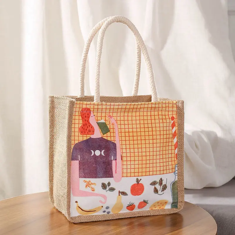 Japanese Cute Cotton Linen Lunch Bag for Girls Tote bag Work Large Capacity Shopping Bags Women Ins Fashion Accessories 2023