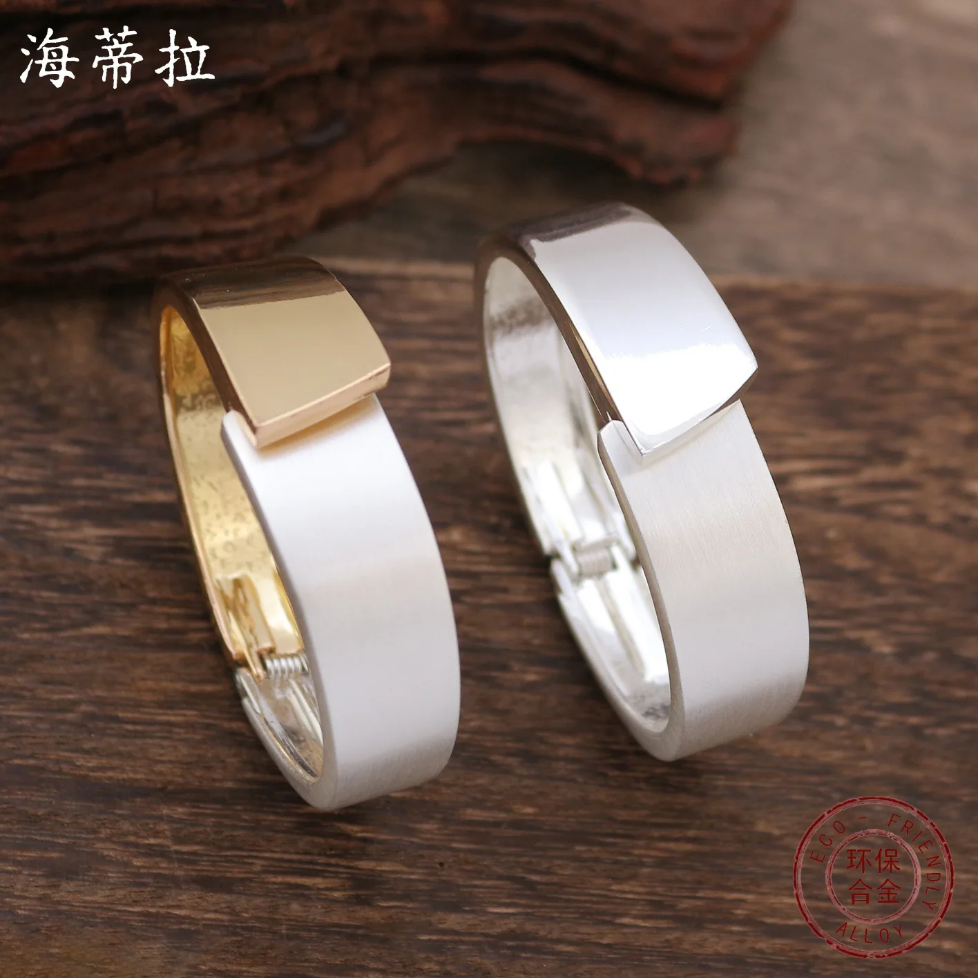 New brushed wide-edge asymmetrical opening bracelet, exaggerated smooth brushed splicing women's bracelet