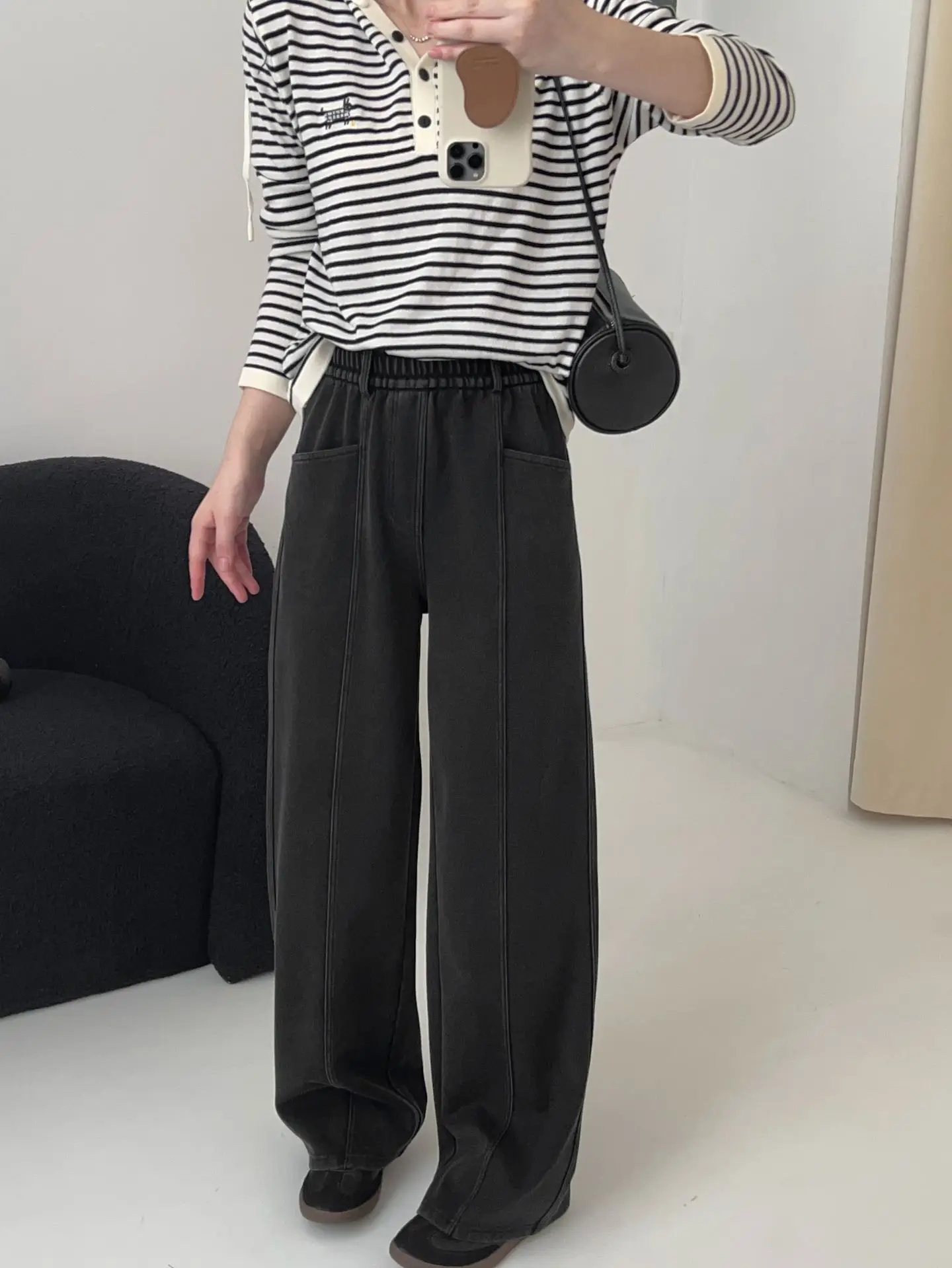 Wide Leg Pants Tassel Elastic Waist Straight Womens Summer Spliced Elasticated Chic Ins Style Social Clubbing Quick-Drying Modal