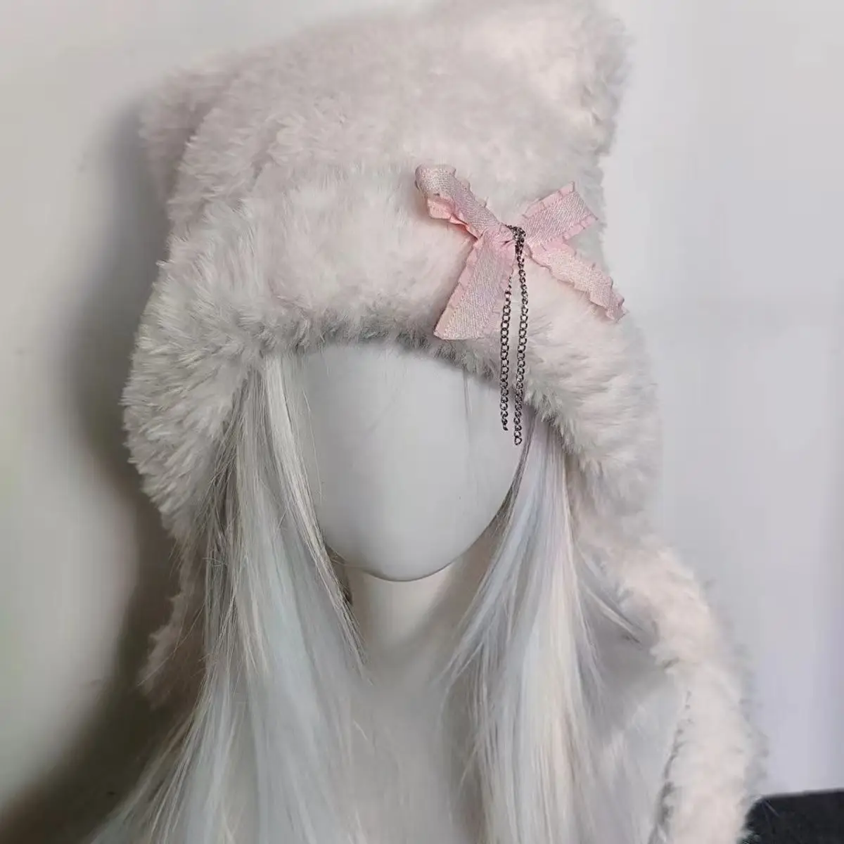 Bonnet d'hiver avec oreilles d'ours pour femmes, avec nœud, chapeau à pompon tricoté doux, joli bonnet à pompon pour temps froid, accessoires Y2K