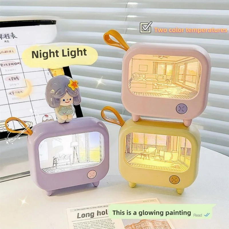 

Led TV painting night light, children's study desk lamp, room home decoration atmosphere light, mini desktop, birthday gift