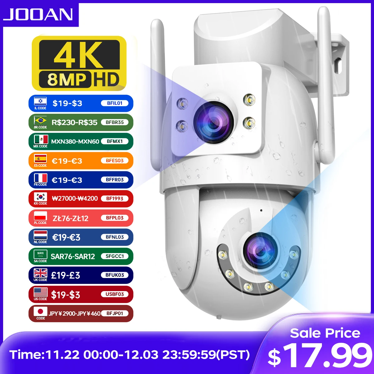 JOOAN 8MP HD 5G Wifi Camera Outdoor Dual Lens Dual Screen IP Camera Auto Tracking Security Video Surveillance 3MP CCTV Camera