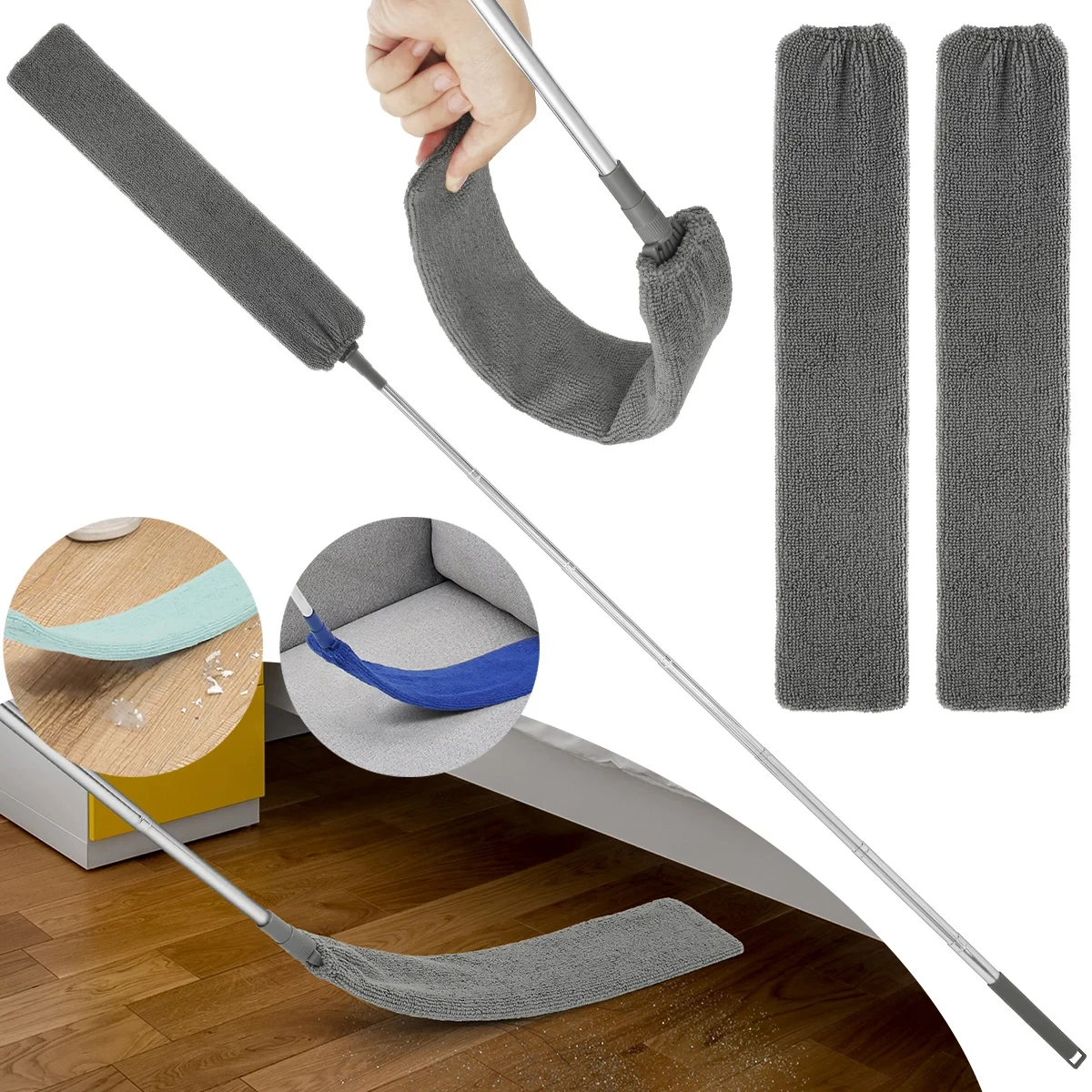 

Retractable Flat Microfiber Gap Duster Flexible Long Reach Brush Extendable Pole for Under Sofa Bed Furniture Appliance Household Dust Cleaning