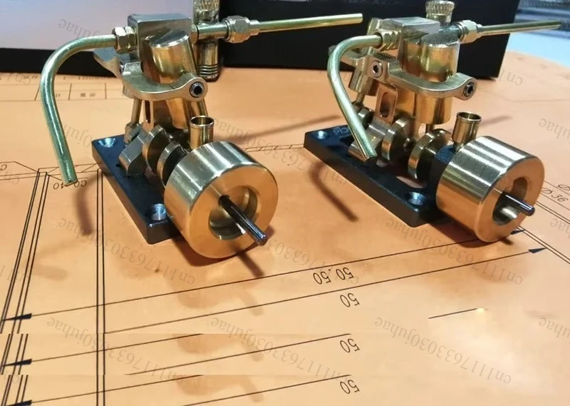 Mini In-line Twin Cylinder Steam Engine Model Retro Engine Model Physics Experiment Toy for within 40cm Retro Boat Models