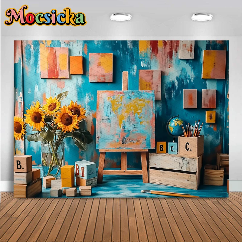 Mocsicka bebé arte pintura fotografía telón de fondo globo de girasol colorido Graffiti decoración escuela estudiante niños foto fondo