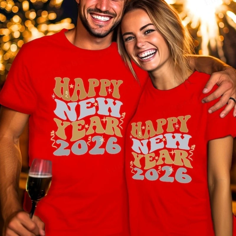 2026 New Year's Eve Shirts Happy Party Eve Holiday Print on Demand Printed T-shirt Tops Fashion Casual Style Crewneck T-shirt