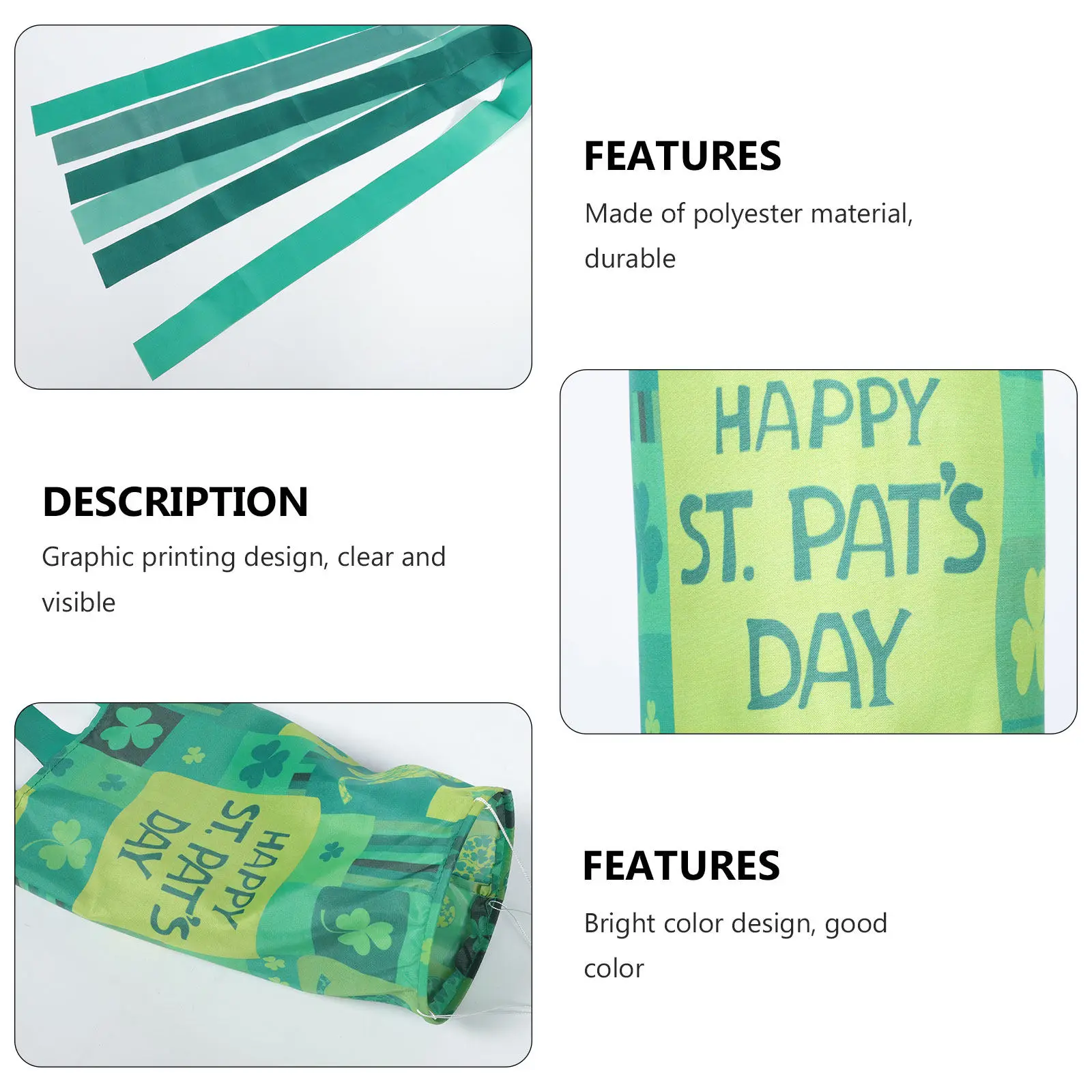 St. Patrick's Day Windsock Premium Quality Fade Proof Smooth Fabric Garden Ornament Outdoor Decor Wind Direction Indicator Yard