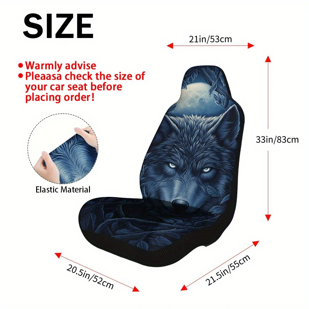 2pcs Horror Fantasy Wolf Moon Themed Car Seat Cover Set – Full Set For 2 Front Seats, Universal Fit, Durable Design, High-Qualit