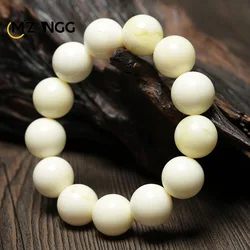 Natural White Beeswax Bracelet White Nectar Amber Buddha Beads Bracelet Hand-carved Retro Luxury Jewelry for Men and Women