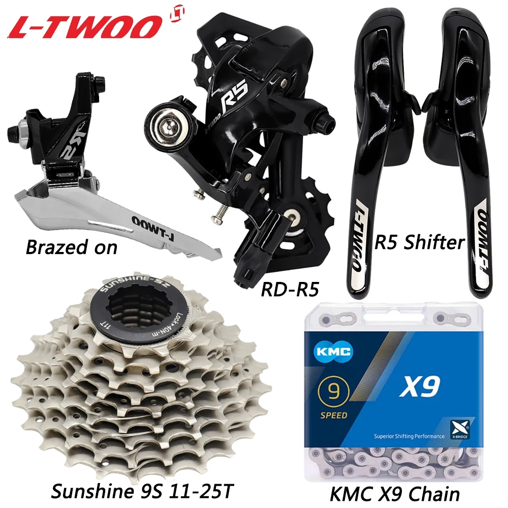 

LTWOO R5 2X9 Speed Road Bike Kit Shifter Clamp/Brazed on Rear Front Derailleur 25/28/32T Cassette KMC X9 Chain Bicycle Parts