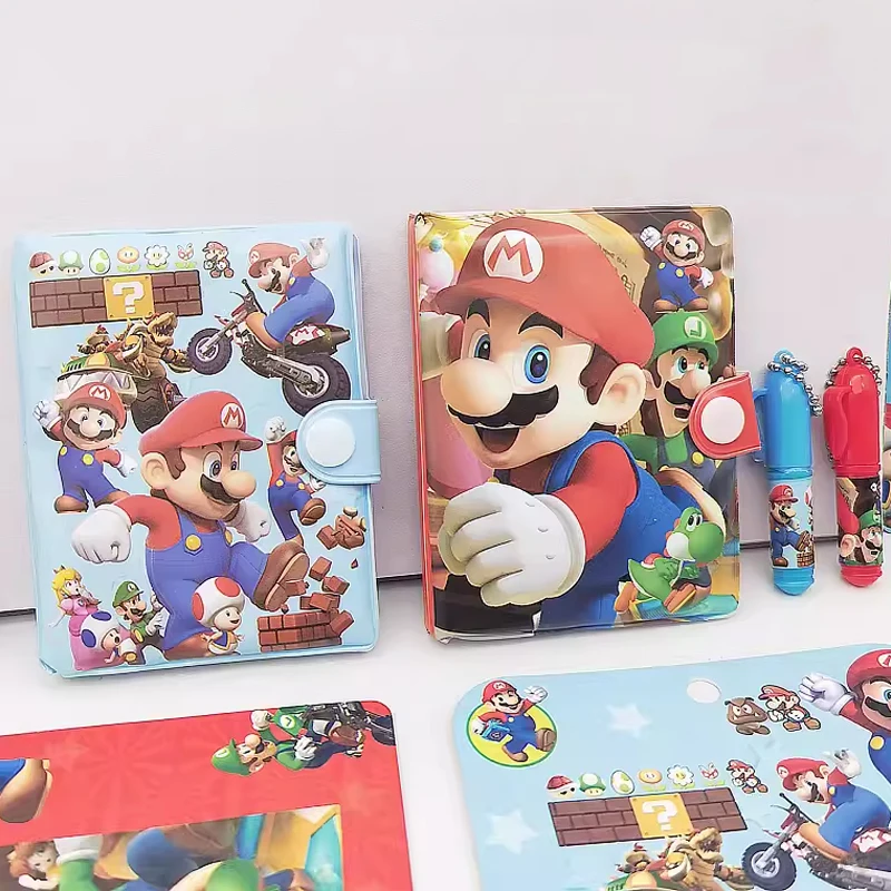 Super Mario Bros Notebook Anime Children Mini Pocket Notebook Portable Diary Note Cartoon Student School Sketchbook Stationery