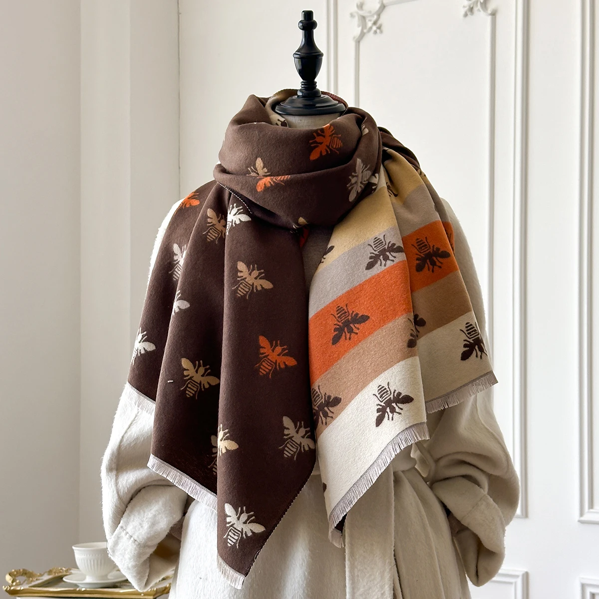 Neue Luxus Herbst und Winter Kaschmir Druck Schal Frauen Warme Pashmina Poncho Schals Mode Schal Dicken Foulard Bufanda – Detail 14
