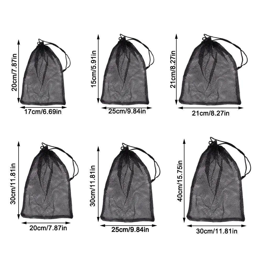 Durable Black Nylon Mesh Drawstring Storage Pouch Bag Multi Purpose Home Travel Outdoor Activity Pouch Laundry Bag