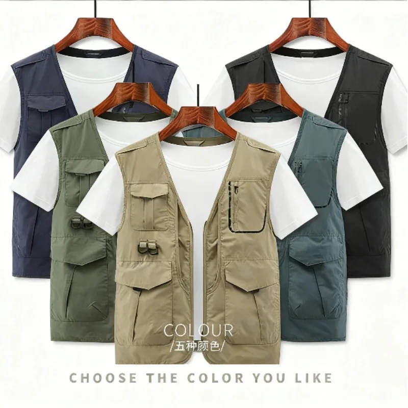 

Men's Multi-Pocket Sleeveless Vest Outdoor Casual Lightweight Waistcoat Spring Outdoors Fishing Cargo Casual Vest Jackets Male