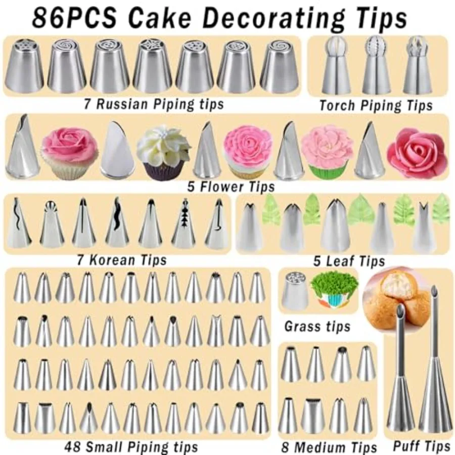 طقم تزيين الكيك طقم خبز لصنع الكيك للبالغين المبتدئين المحترفين مجموعة أنابيب الصقيع 3 مقلاة سبرينغفورم 4 قوالب كعكة #4