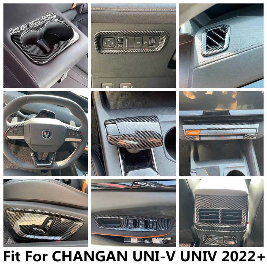 

For CHANGAN UNI-V UNIV 2022 - 2024 Steering Wheel Frame / Water Cup / Seat Adjust Panel / AC Cover Trim Carbon Fiber Accessories