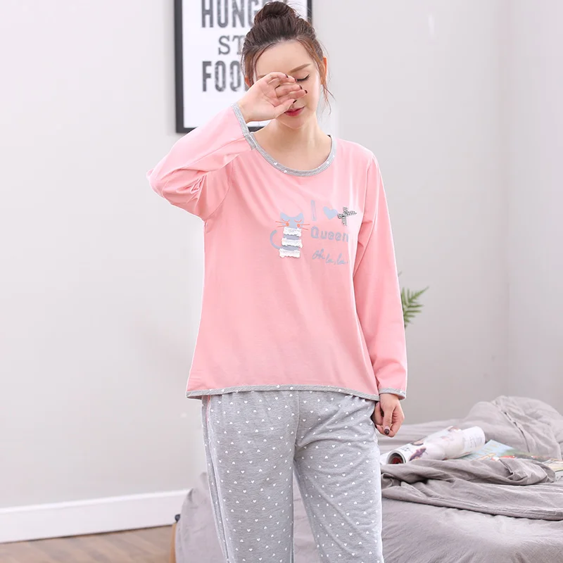 

Женские пижамы, новые весенне-осенние вязаные хлопковые пижамы Mujer, одежда для сна в горошек для женщин, женские пижамы с героями мультфильмов, нижнее белье