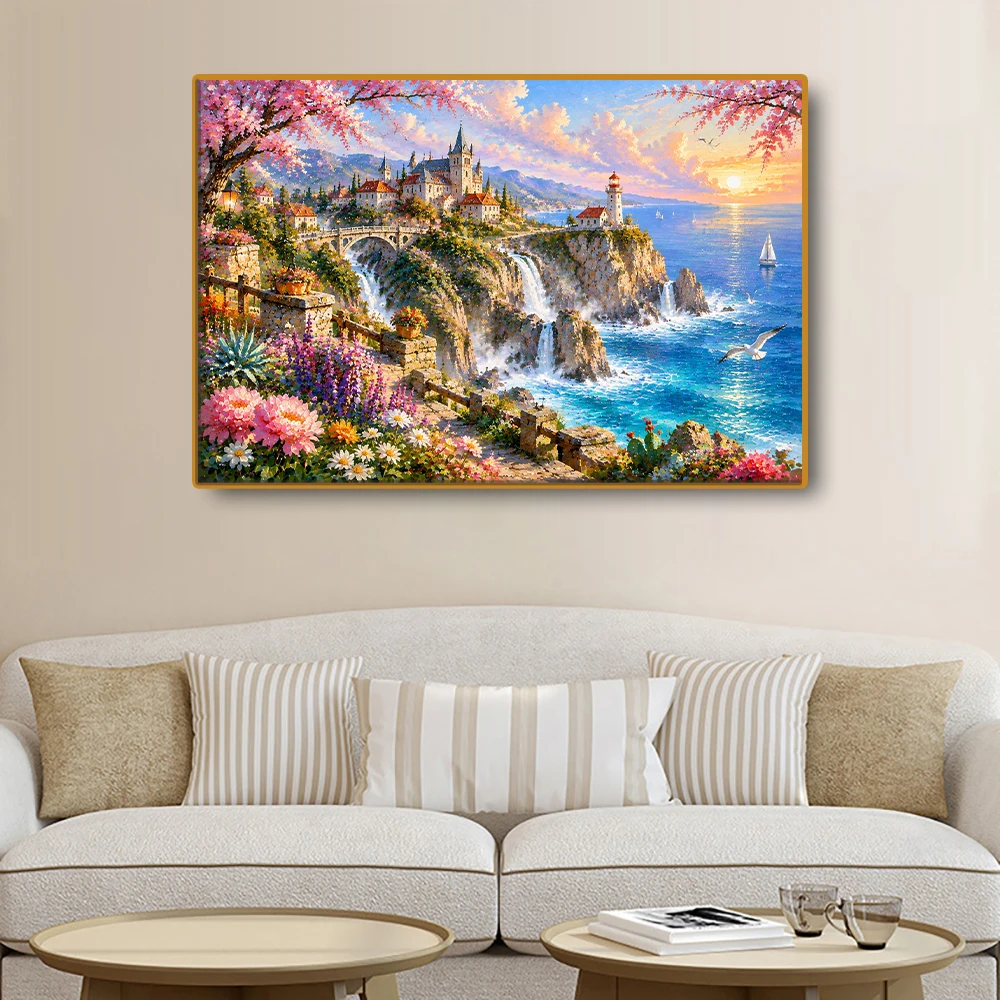 AB Drill Full Diamond Painting Kit Beautiful Mountain Lake Landscape Series DIY Rhinestone Mosaic Wall Art Holiday Handmade Gift