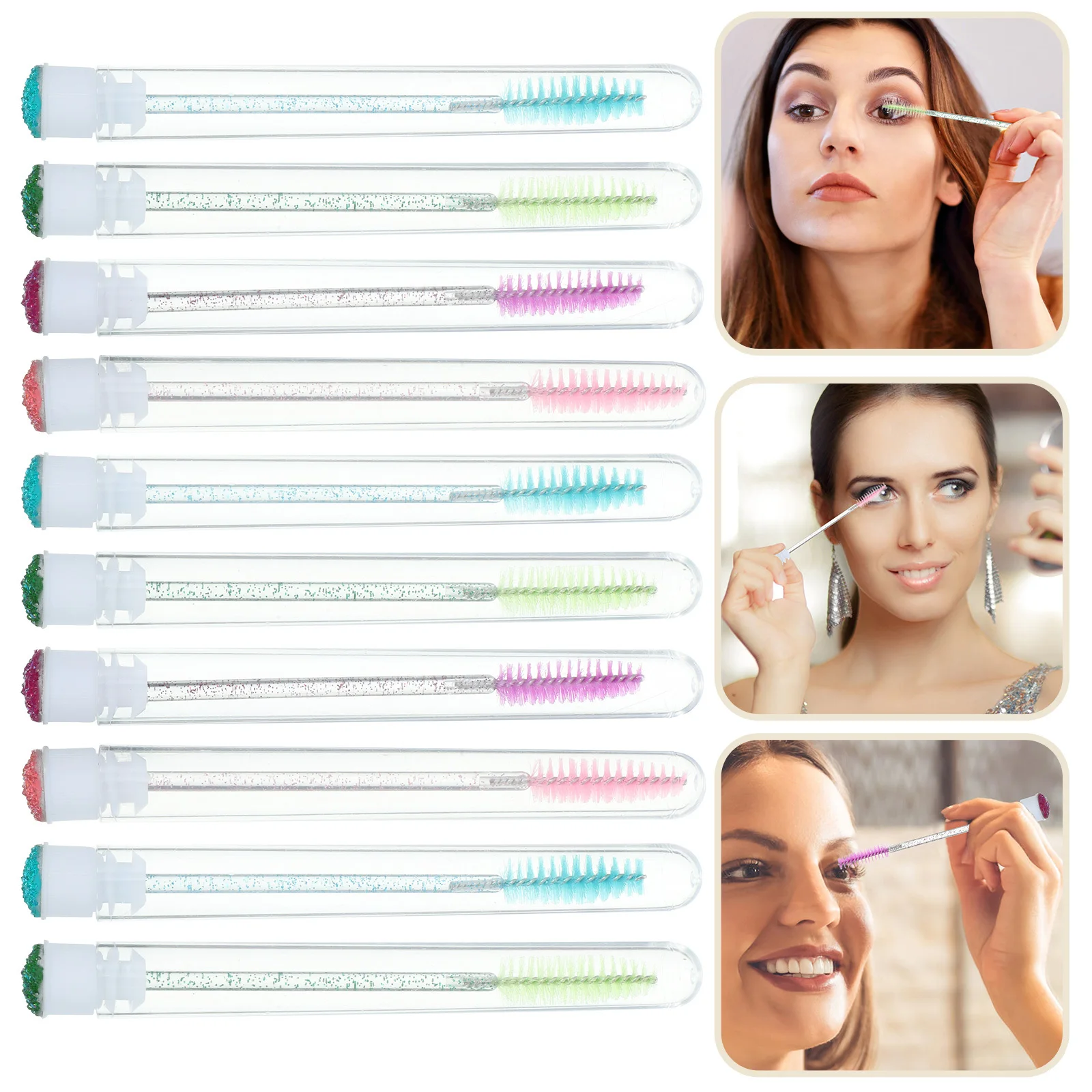 Brosses à cils en cristal avec Tubes de Mascara réutilisables, peigne à sourcils Portable, applicateur de cils, baguettes de maquillage, voyage, 10 pièces