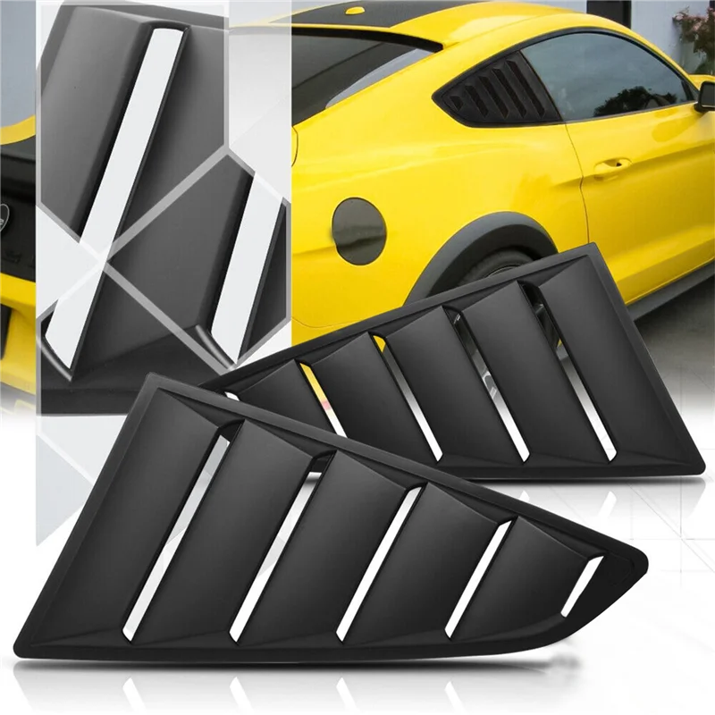 Matte Black Finish Rear Side Vent Quarter Window Louver Shutter Cover Trim for Ford Mustang 2015+