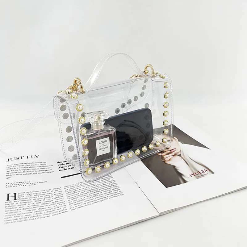 OIMG Clear Pearl Purse Woman Luxury Handbags 2023 PVC Small Crossbody Jelly Acrylic Latest Design lipstick Stadium Approved