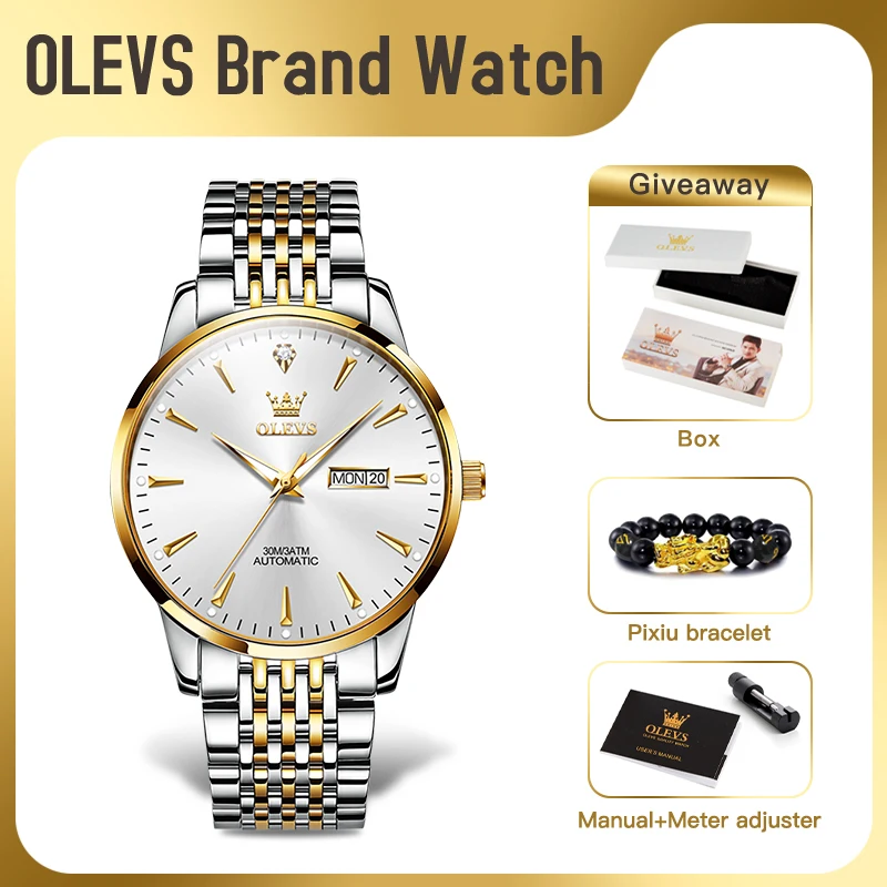 

OLEVS 6635 Mens Watch Mechanical Watch Waterproof Reloj Hombre Dual Calendar Display Watches For Men Original simpleMens Gifts