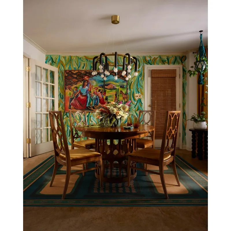 Architectural Digest Inspired Teal and Gold Rug Vibrant Carpet Perfect as a Stylish Floor Mat for Modern Living Spaces Washable