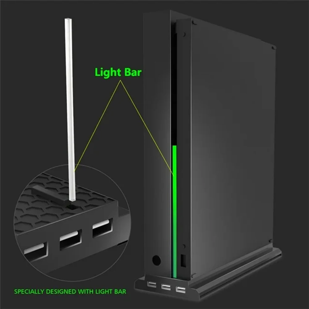 Vertical Stand with Cooling Fan support for Xbox One X, Console Dock Station Holder Cooler with 3 USB Ports for Xbox One X Base