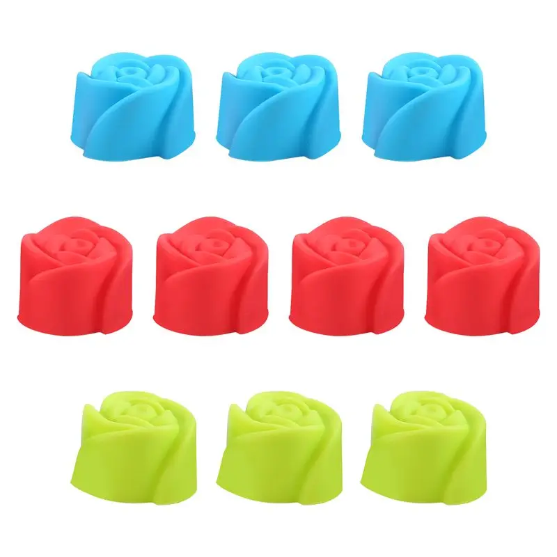 A01F-10Pcs Cake Baking Mold Chocolate Jelly Maker Mould Silicone Rose Muffin Cookie Cup (Random Colors)