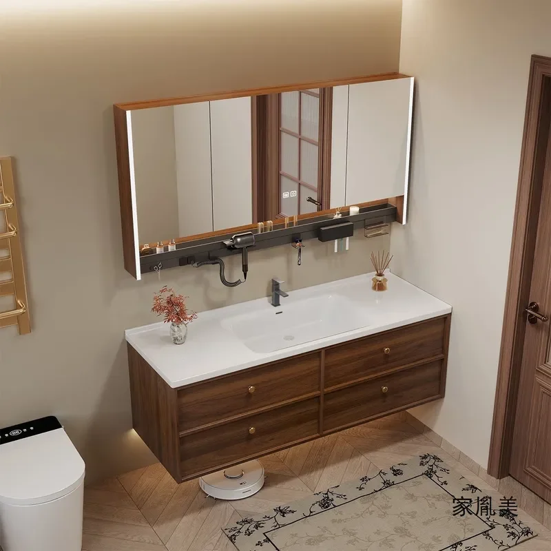 Retro Bone China Bathroom Vanity with Integrated Ceramic Basin Antique Style Washbasin Cabinet Combo for Toilet