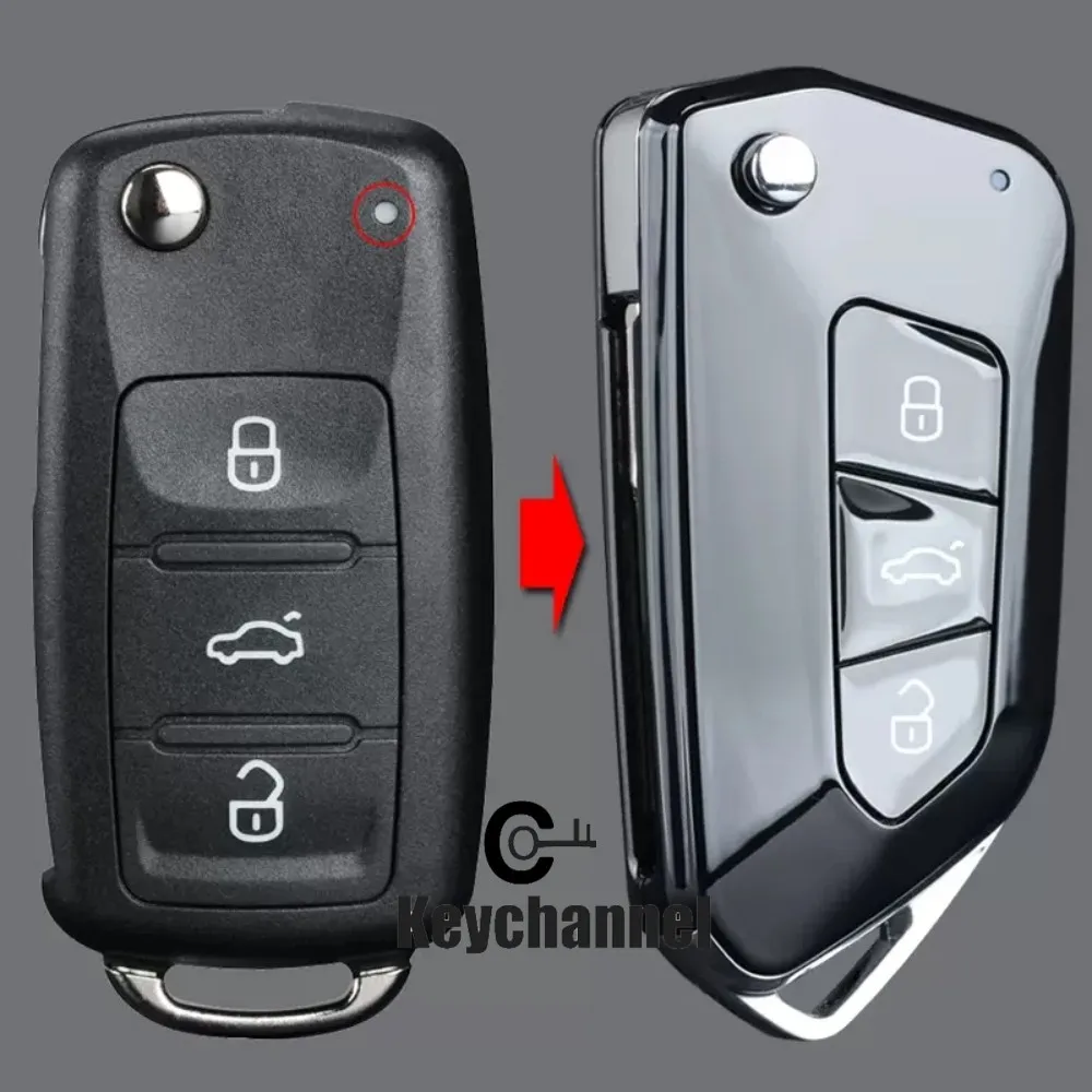 3 Button Car Key Shell Modified Flip Folding Key Case Golf 8 Style Casing for Golf Tiguan Polo Jetta Skoda Seat 5K0 837 202AD