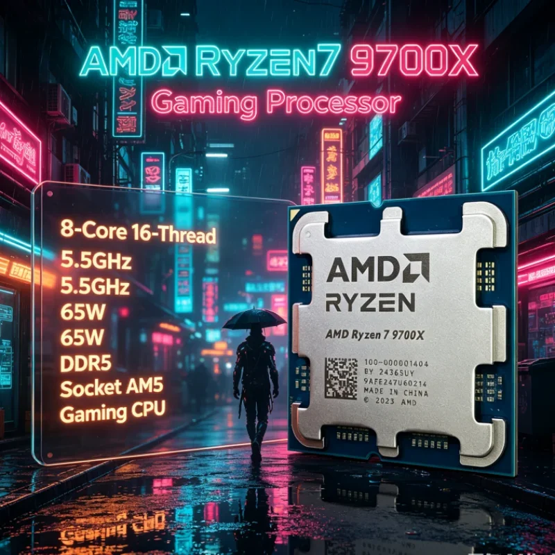 AMD Ryzen 7 9700X 8-Core 16-Thread 65W without fan Up to 5.5GHz L3=32M Socket AM5 DDR5 PCIe 5.0 4NM 3.8GHz CPU for Desktop PC