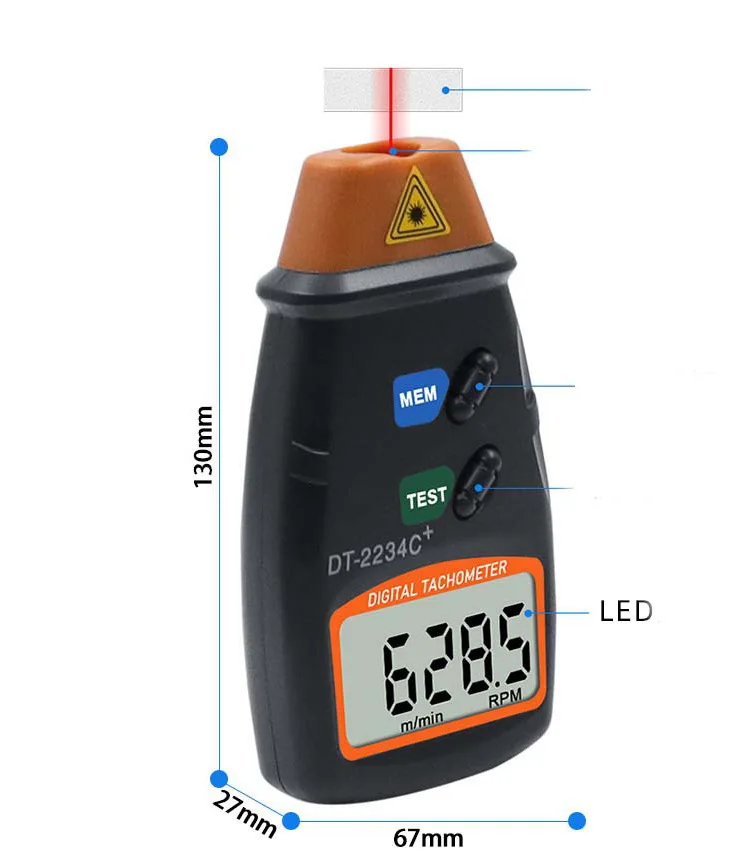Imagem -05 - Tacômetro Laser Digital Portátil Medidor de Rpm Motor sem Contato Medidor de Velocidade de Torno Revolução Rotação Dt2234c Testador de Velocidade