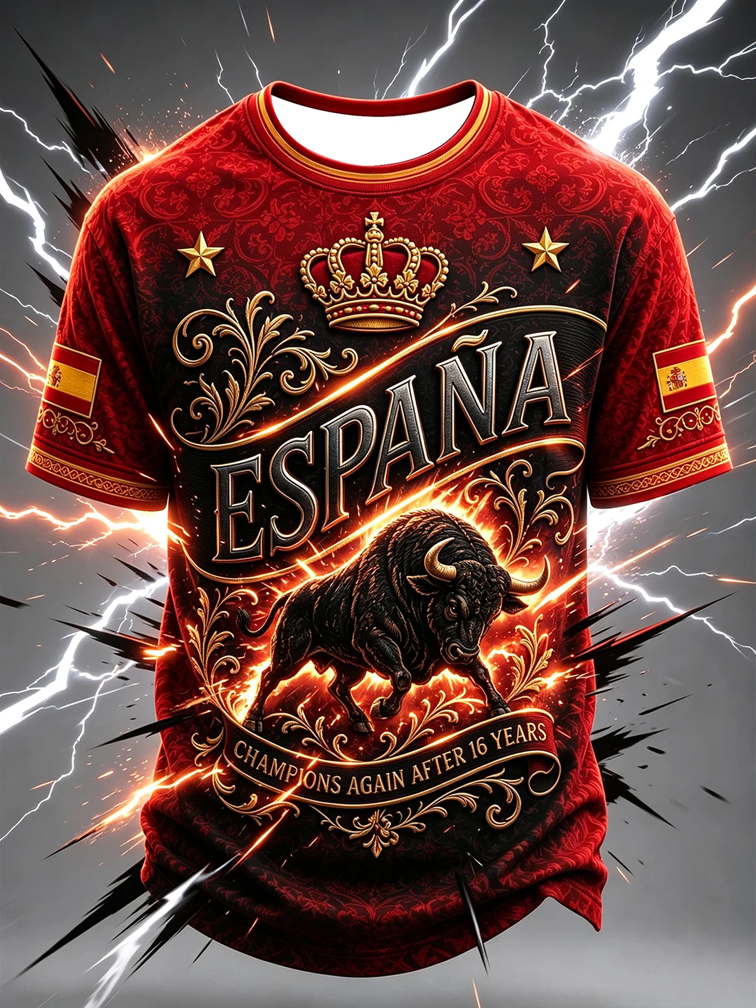 2026 Trendy Spanish Men's Sports Football Training Shirt with 3D Print, Outdoor Breathable Quick-Drying T-shirt for Family Use