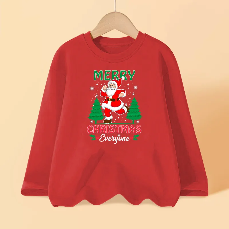 

Boys and Girls Christmas Party T-shirt Santa Claus Dance Shirt Children Long Sleeve Cotton Tops 3-14T