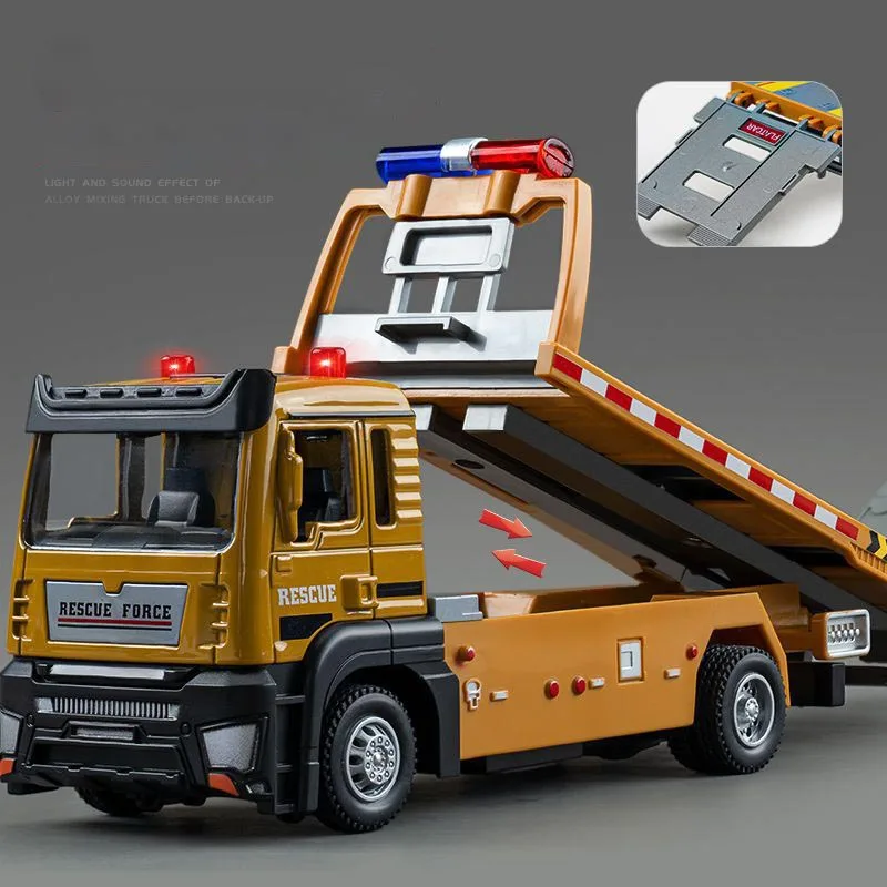 Kids Toys Large Road Rescue Vehicle With Adjustable and Retractable Pedals, Alloy Trailer Car Model Toys Diecast Toys For Kids