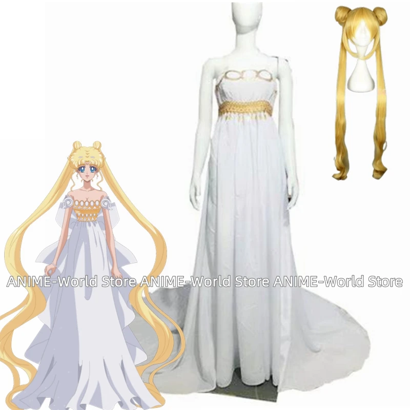 Anime Queen Serenity White Dress Wig Cosplay Costumes for 20th Anniversary Costume