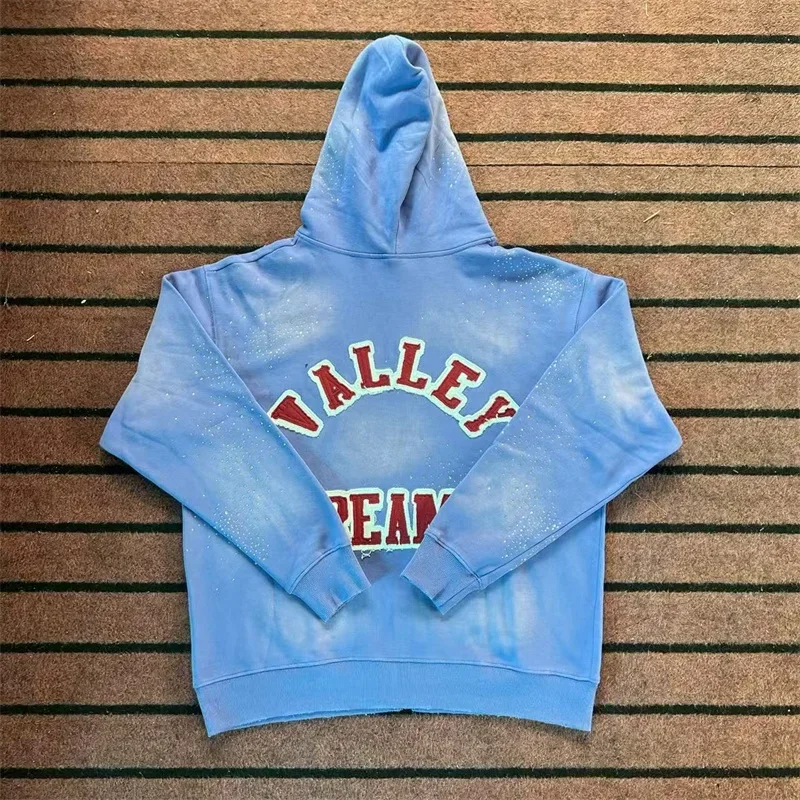 Harajuku Logo VALLEY سترات كبيرة الحجم بسحاب للرجال والنساء 1:1 أفضل جودة على الطراز الأمريكي فالي هوت دريل هوديي