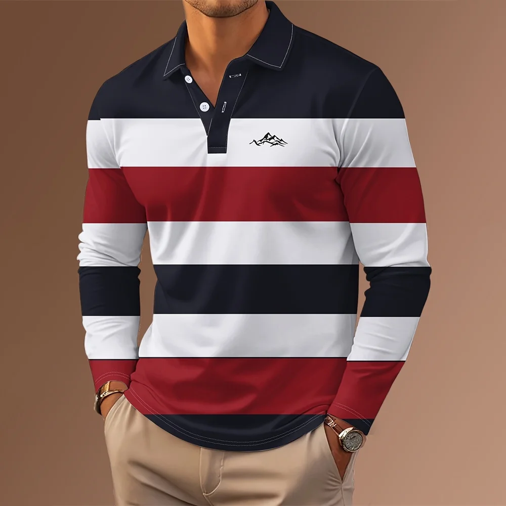 

New Sweatwear Men's Long Sleeve Polo Shirts Autumn Lapels Breathable 3D Printed Pullovers Men Splice Graphic Oversize Loose Tops