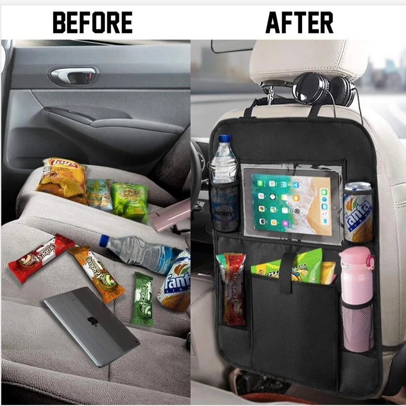 Car Backseat Organizer with Touch Screen Tablet Holder Auto Storage Pockets Cover Car Seat Back Protectors for Trip Kids Travel