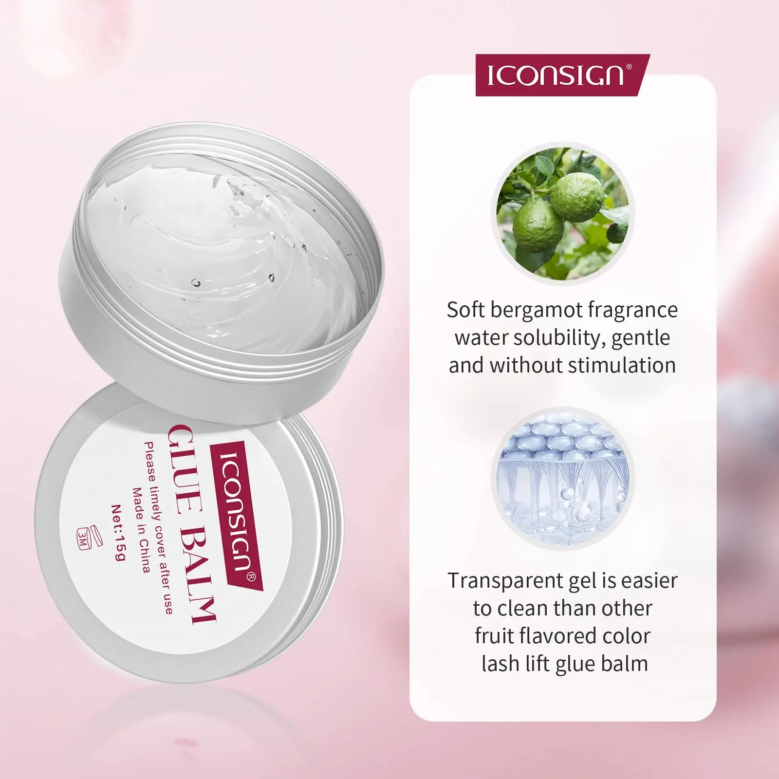 ICONSIGN Colla per sollevamento ciglia Balsamo 15g Gel adesivo per sollevamento ciglia Forte viscosità Asciugatura rapida Colla per sollevamento ciglia Laminazione delle sopracciglia