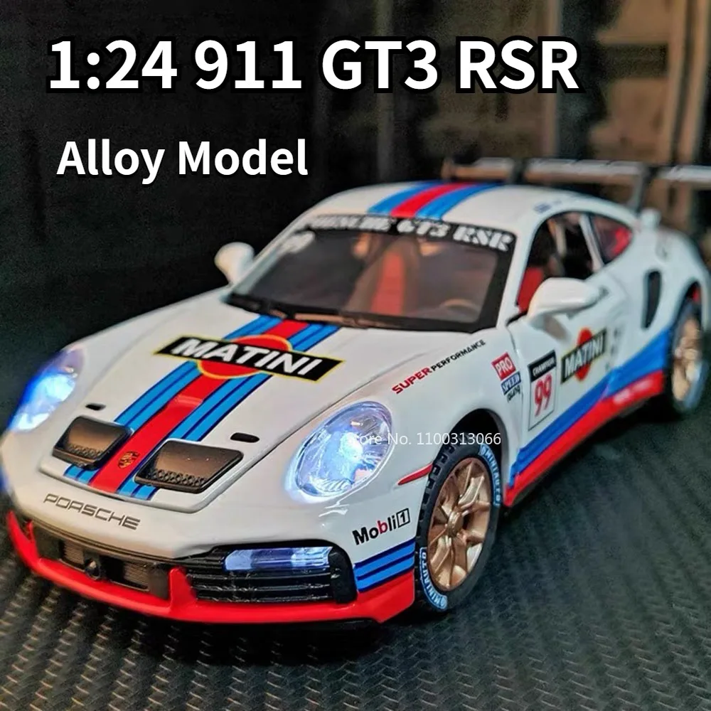 

1:24 911 GT3 RSR Alloy Car Model Diecast Metal Super Sport Car Toy with Light Sound Simulation Vehicle Model Boy Gift Collection