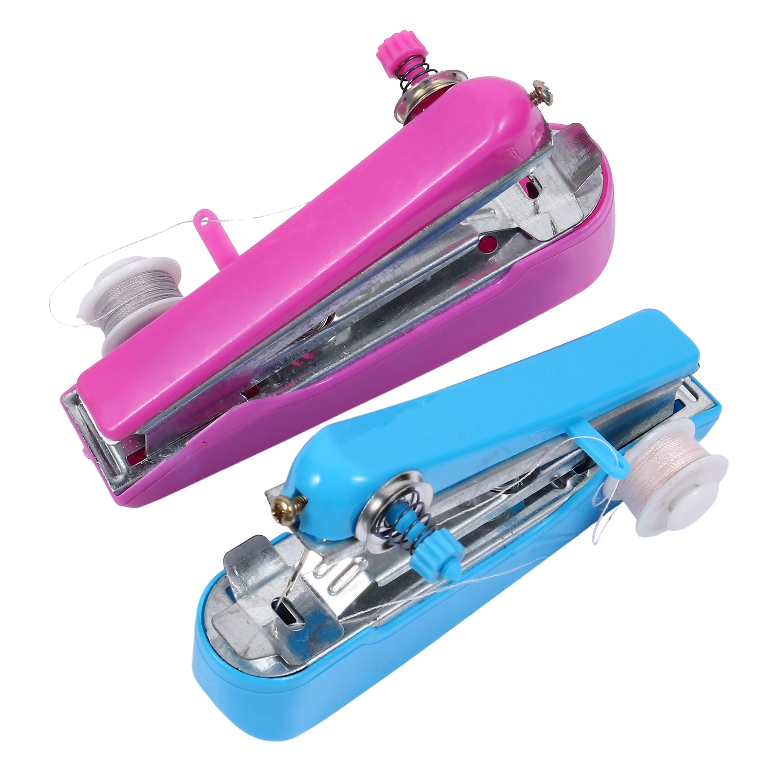 

2pcs Mini Sewing Machine Portable Handheld Blue Travel Automatic Lightweight Compact Fabric Clothing Repair Tool DIY Manual