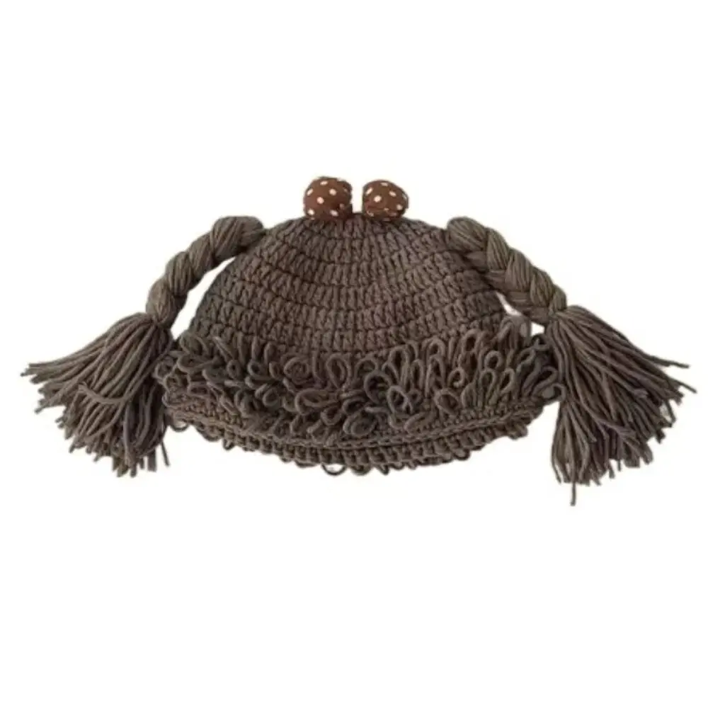 

Fashion Breathable Baby Braid Wig Hat Windproof Flower Knitted Hat Bow Elastic Newborn Headgear Outdoor